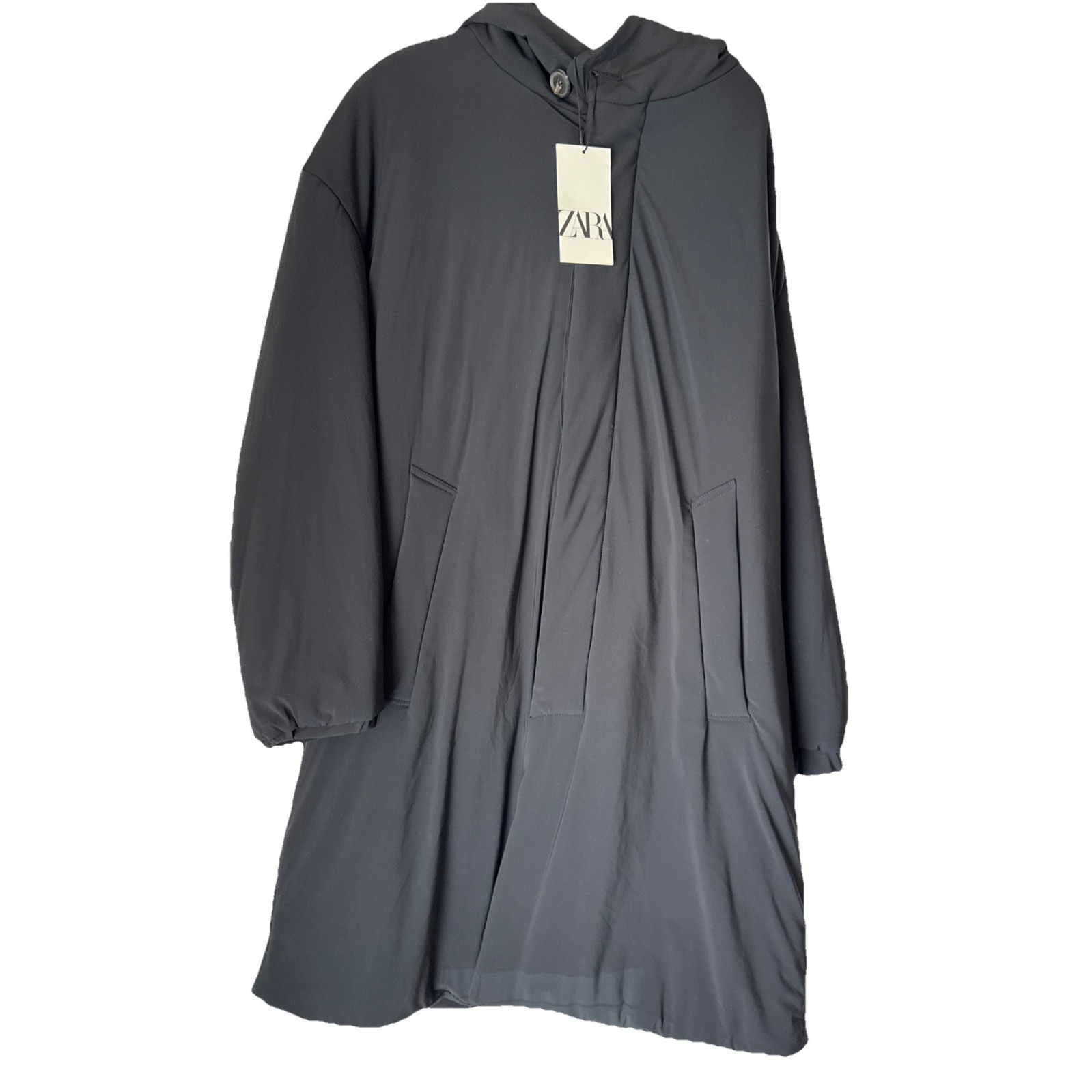 Nwt Zara Men's Xl Overcoat Long Parka Hood Button Down Polyester Filled Jacket